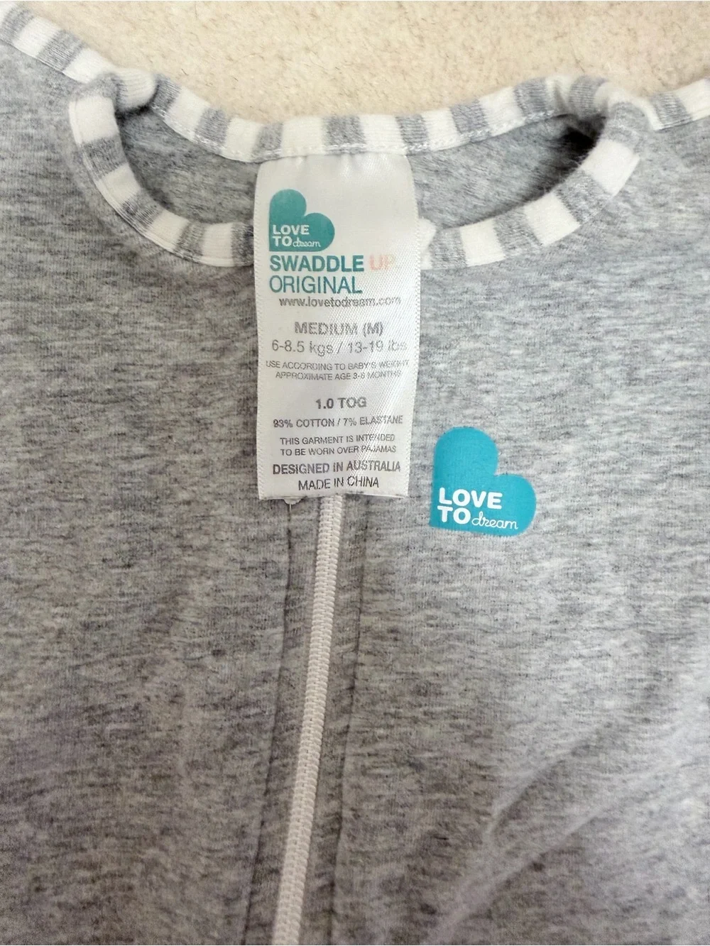 Love to Dream Gray & Teal Infant Swaddle Sleep Sack